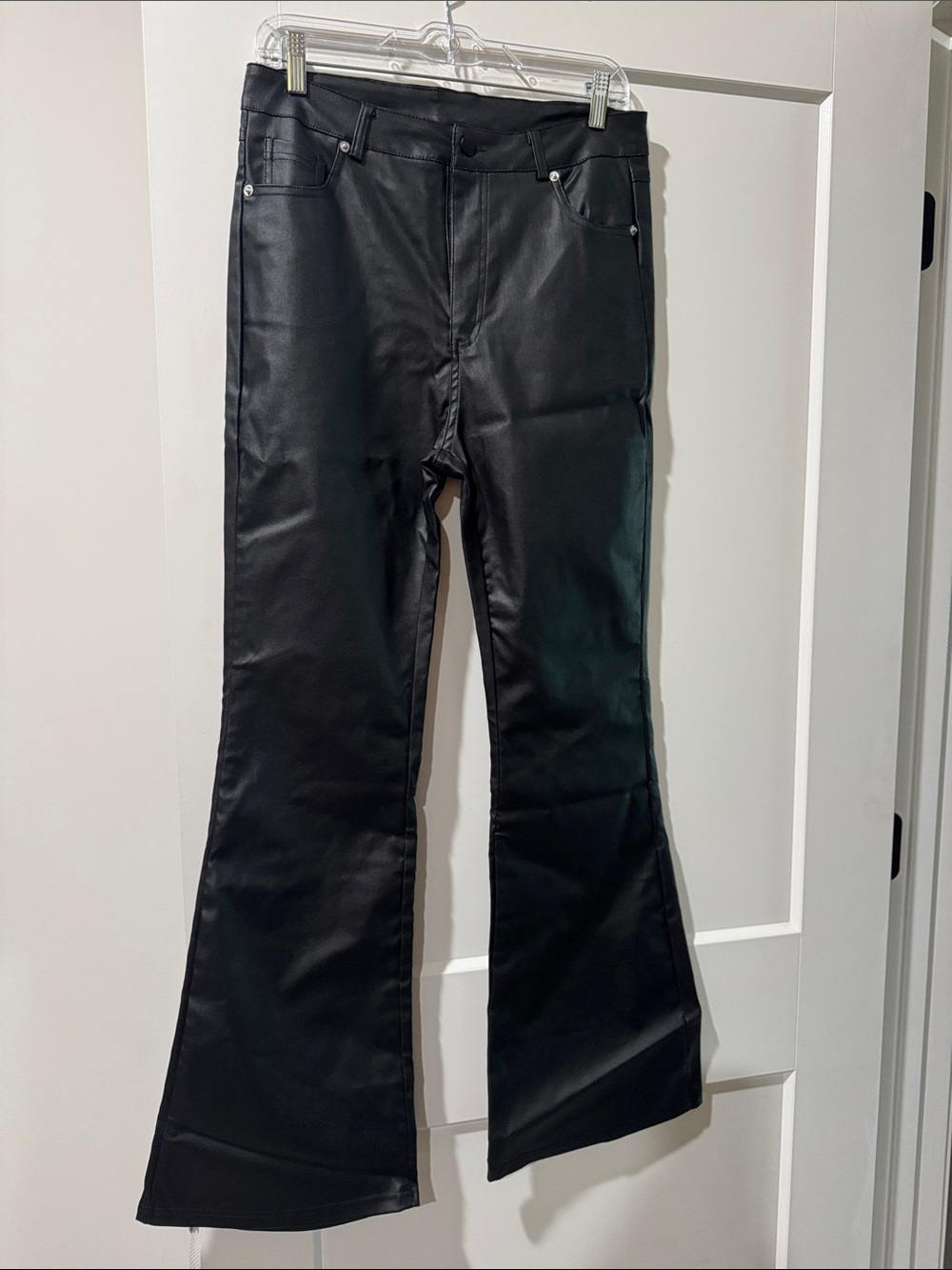 SHEIN Black Faux Leather Boot-Cut Pants